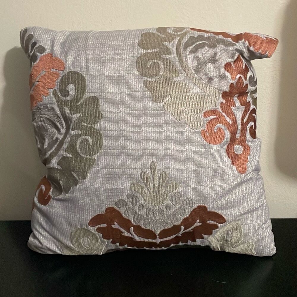 Grey gold silver paisley home decor square shimmery pillow 15” x 15”
